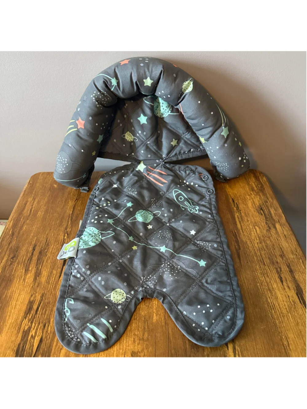Goldbug Space Explorer Baby Car Seat Head Support Insert Rocket Planet Gray